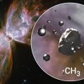 Recreación artística de la erosión de granos de carbono amorfo hidrogenado.
