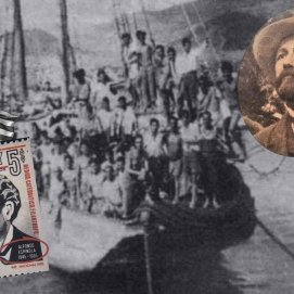 Migrantes canarios en uno de los barcos hacia América e imágenes de Alfonso Espínola e Ildefonso de León
