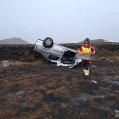 Vuelco de vehículo en Tinajo. Foto: Consorcio de Emergencias