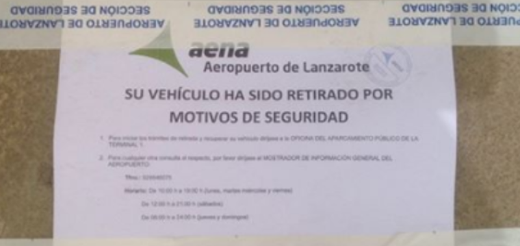 Denuncia retirada de vehículos Aena aeropuerto Lanzarote